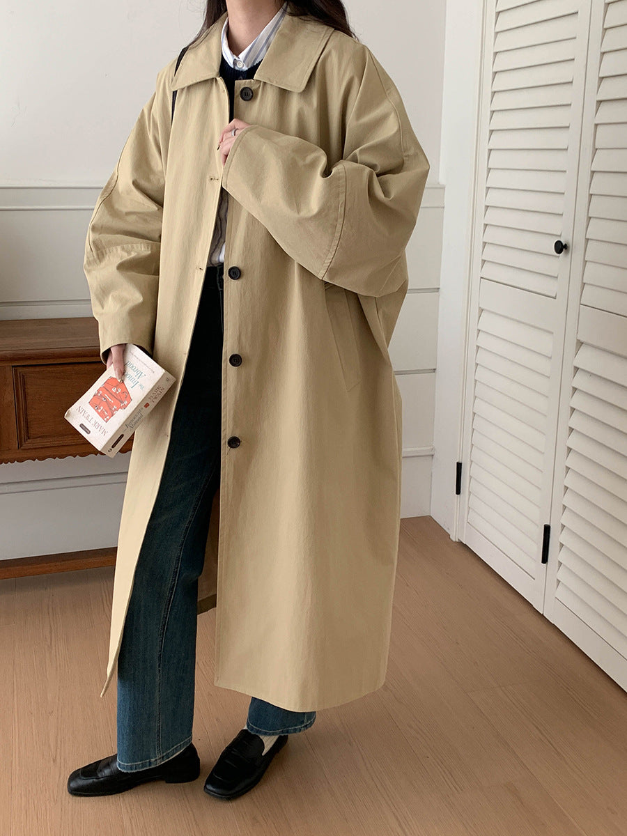 Simple Temperament Lapel Loose Long Trench Coat