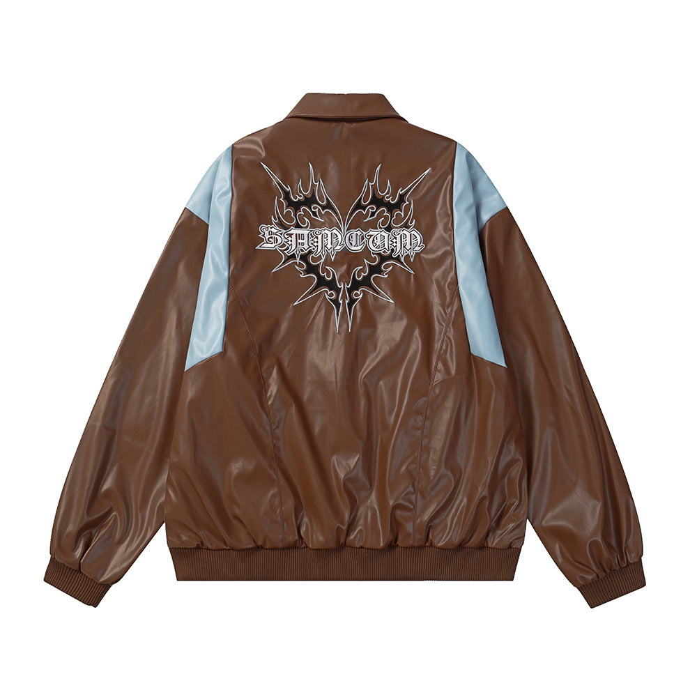 Men's High Street Fashion Design Sense Niche Punk Motorcycle Color Matching PU Leather Jacket