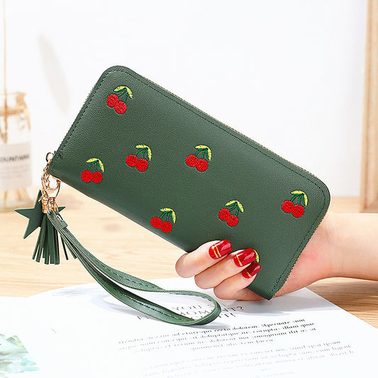 New style cherry embroidery fashion long wallet