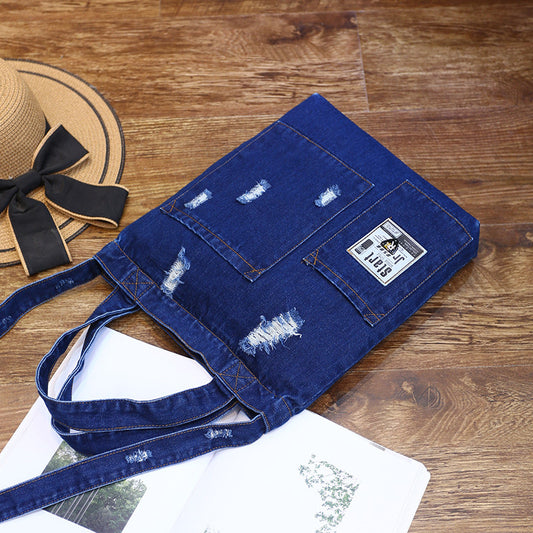 Engros ny modefarve denim stof skuldertasker mode enkle dobbeltfunktion skuldertaske