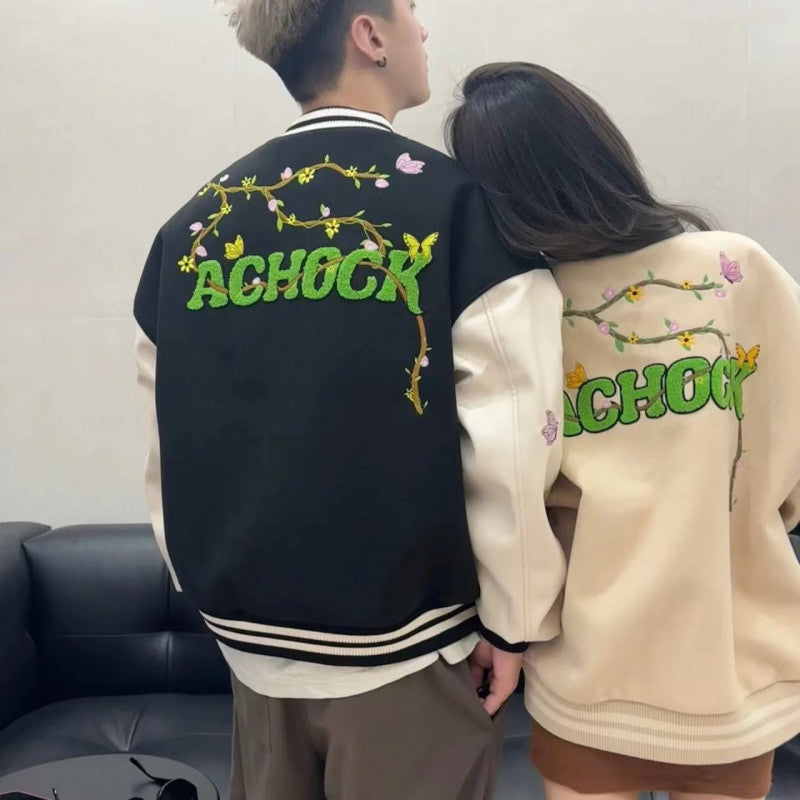 Women's Retro Korean Type Ins Embroidered Letter Baseball Jacket