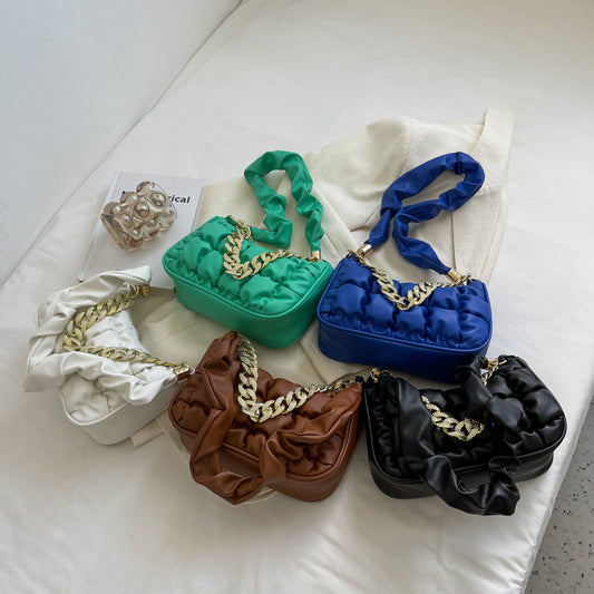 Versatile Crossbody One Shoulder Pleated Small Square Bag