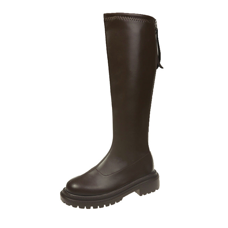 White Thick Soled Long Boots Knight