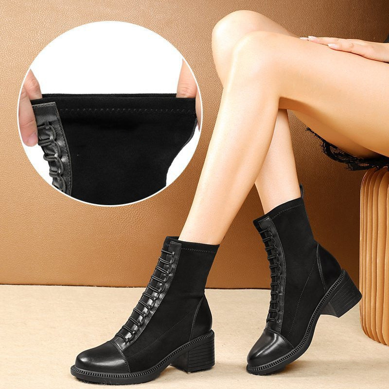 New British Style Fashion Thick Low Heel Ankle Boots