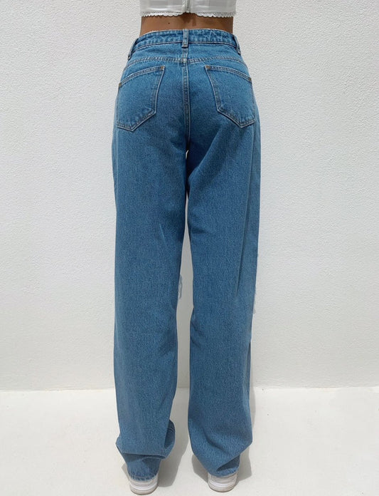 European And American Trend New High-waisted Loose Hole Wide-leg Women's Jeans