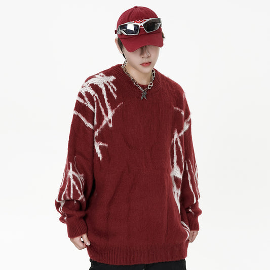Graffiti Embroidered Crew Neck Sweater Men's Hip Hop Design Pullover Sweater