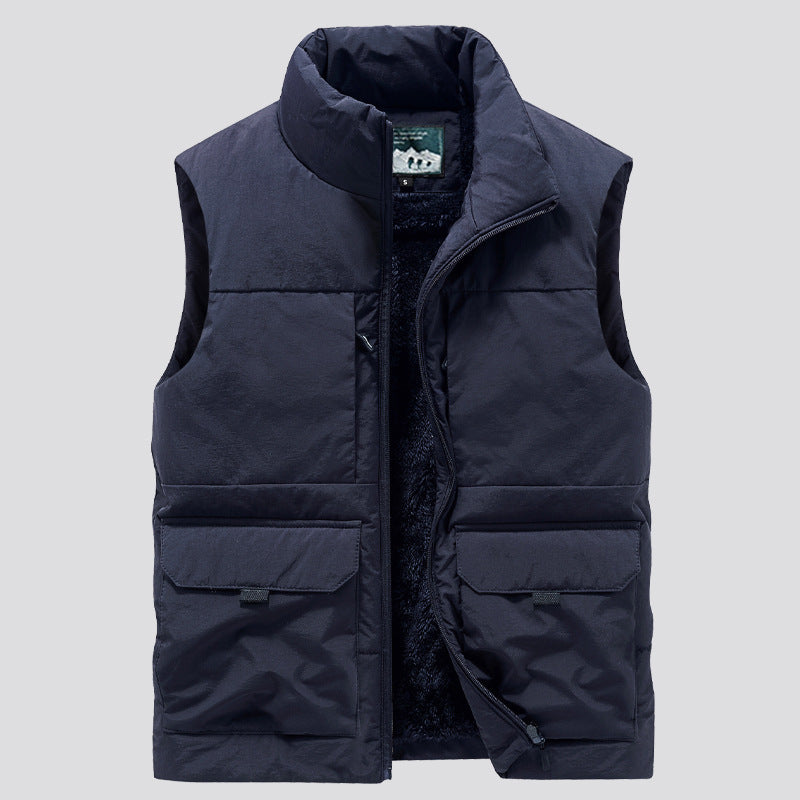 Men's Casual Stand Collar Multi-pocket Plus Size Thickened Velvet Vest