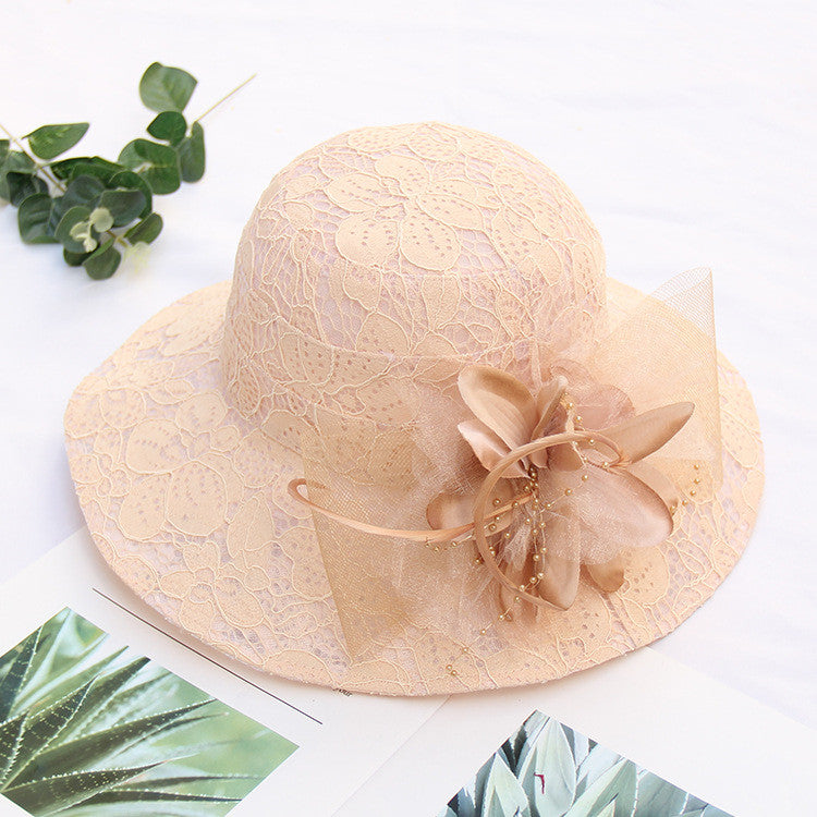 Women's New Lace Mesh Flower Big Brim Sun Hat