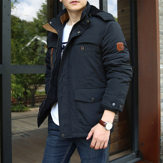Winter Men's Warm Cotton-padded Fleece-lined Thick Mid-length Coat