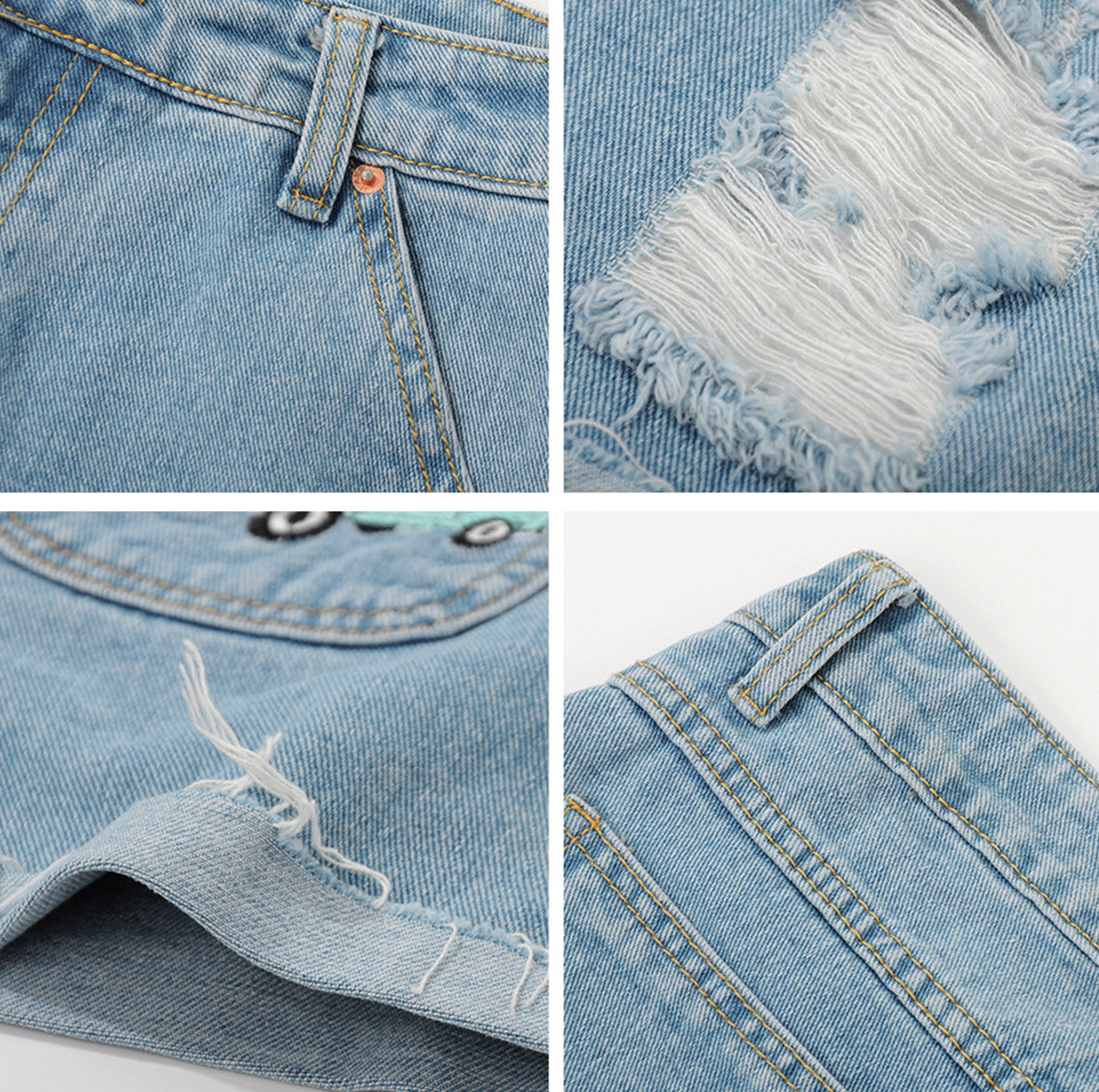 Casual Temperament Denim Rotten Edge High Waist Washed Shorts