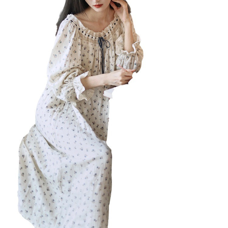 Loose-fitting Floral Nightgown With A Double-layered Gauze Design And Built-in Chest Pads