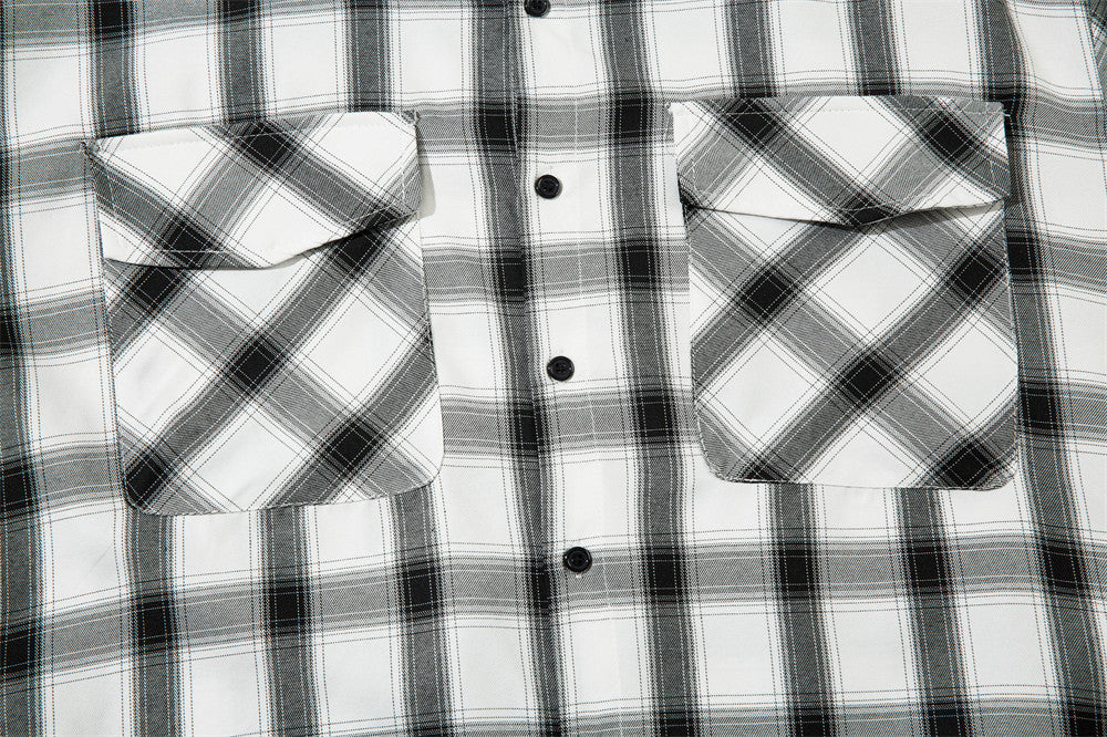 Color Matching Plaid Long Sleeve Shirt Men's Autumn