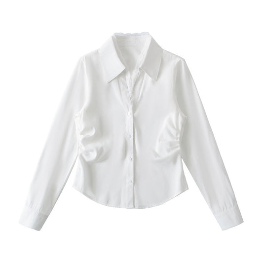 Fake Two-piece Lace Stitching Tight Waist Shirt