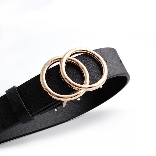 Ladies double round buckle vintage decorative belt