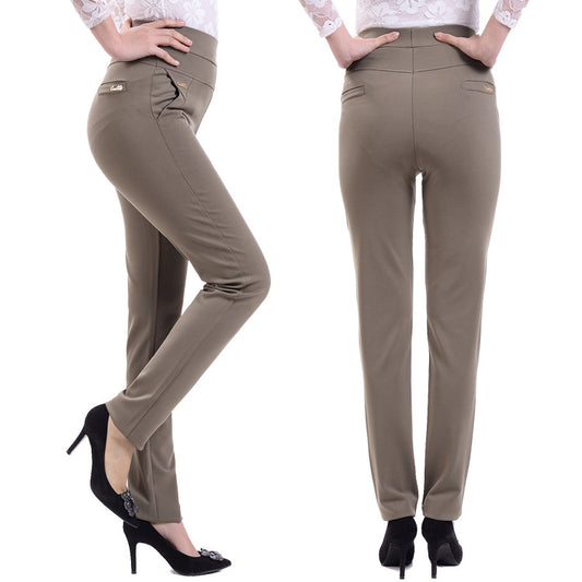 Elastic Waist Straight Leg Pants Mother Cropped Pants