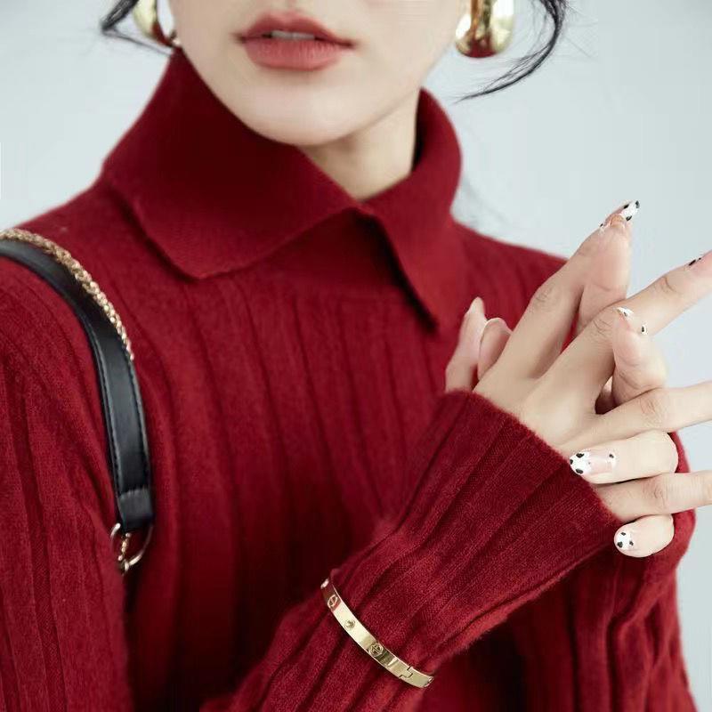 Early Autumn Winter Thread Sunken Stripe Slim Fit Pullover Inner Wear Knitted Bottoming Shirt Lapel Long Sleeve Sweater