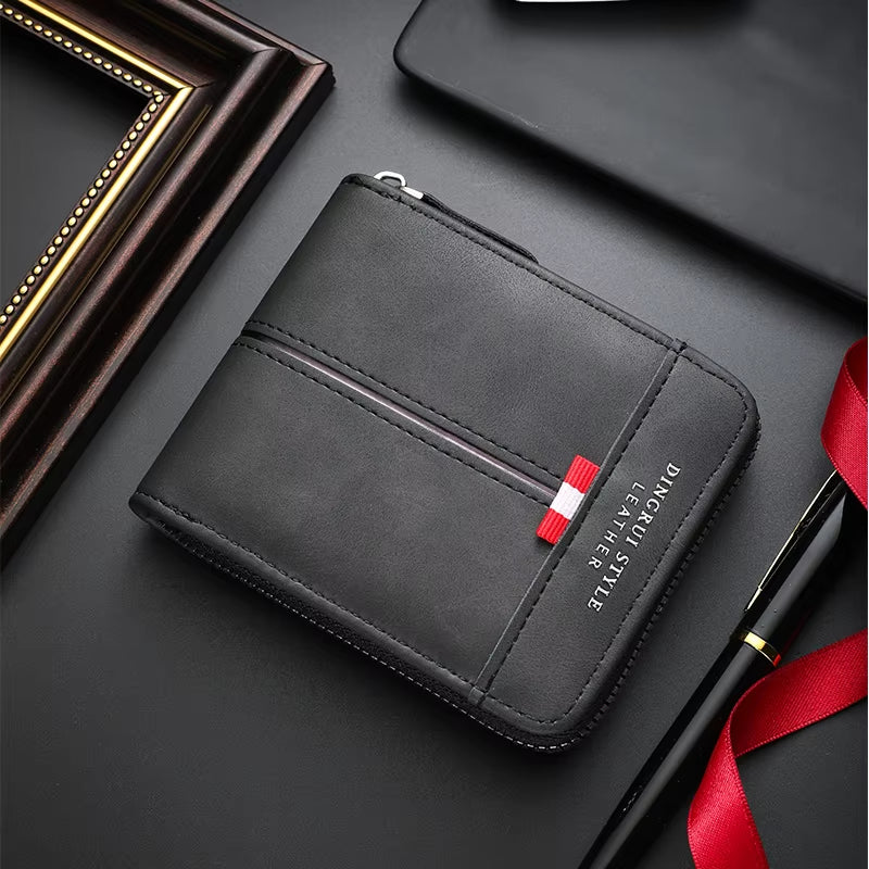 2025 New Cross-Border Men'S Wallet Short Horizontal Zipper Leather Wallet Zero Wallet Retro Leisure Buckle Square Bag