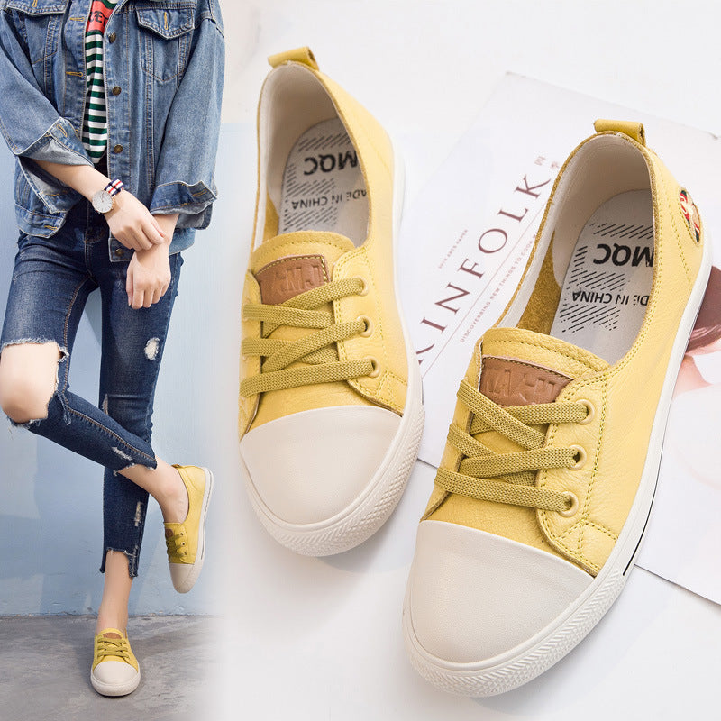 Early autumn new Korean fashion leisure shoes leather strap all-match Asakuchi white shoes