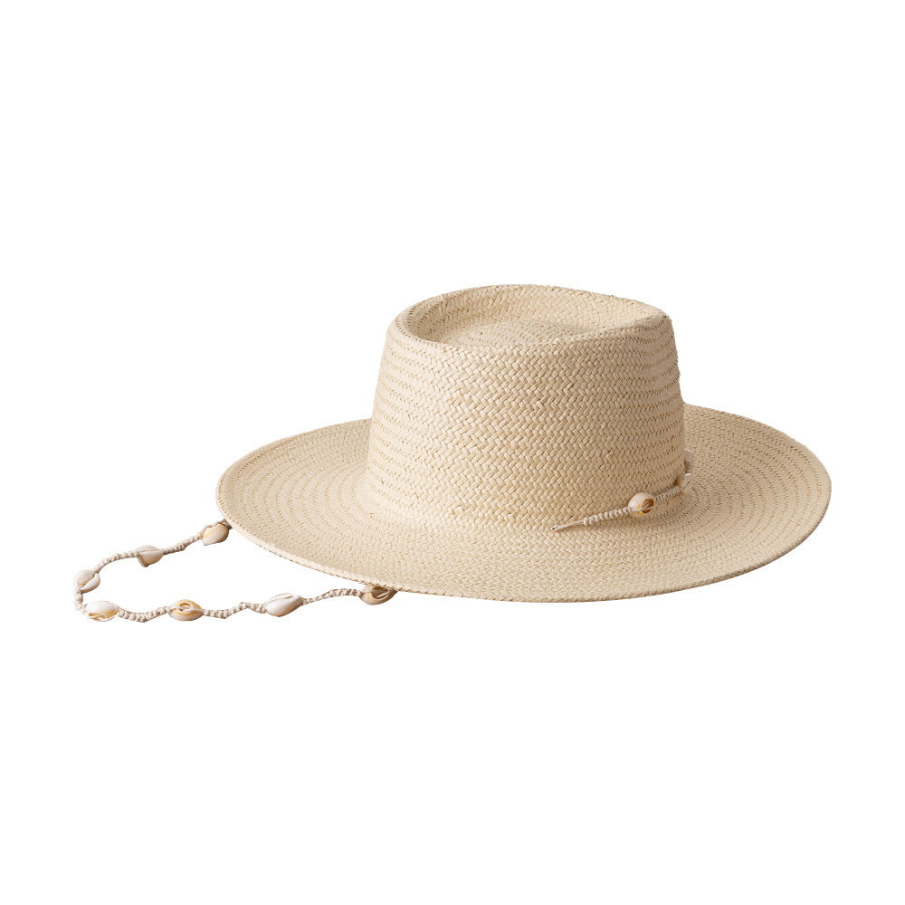Retro Shell Tied Wide-brimmed Papyrus Jazz Hat Ladies Outdoor Sun Protection
