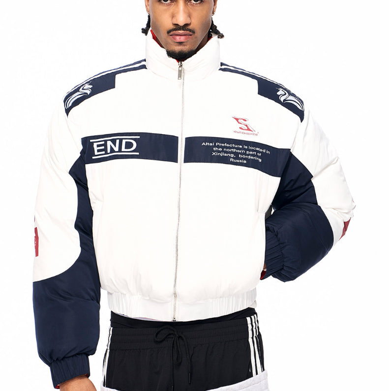 Mens Padded Quilted Puffer Jacket With A Printed Design