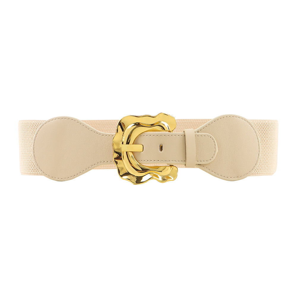 New Autumn And Winter Women's Wide Belt Elastic Elastic Irregular Flanged Alloy Buttonhead Smooth With Shirt Sweater Jacket Waist Seal