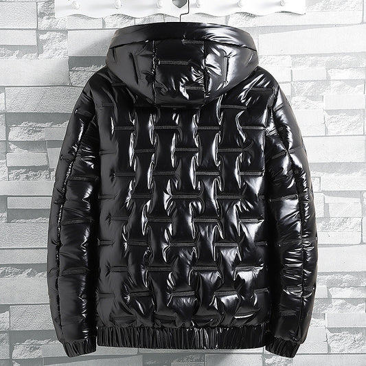 Men's Hooded Winter Slim-fit Youth Thick Casual Warm Glossy Cotton Coat