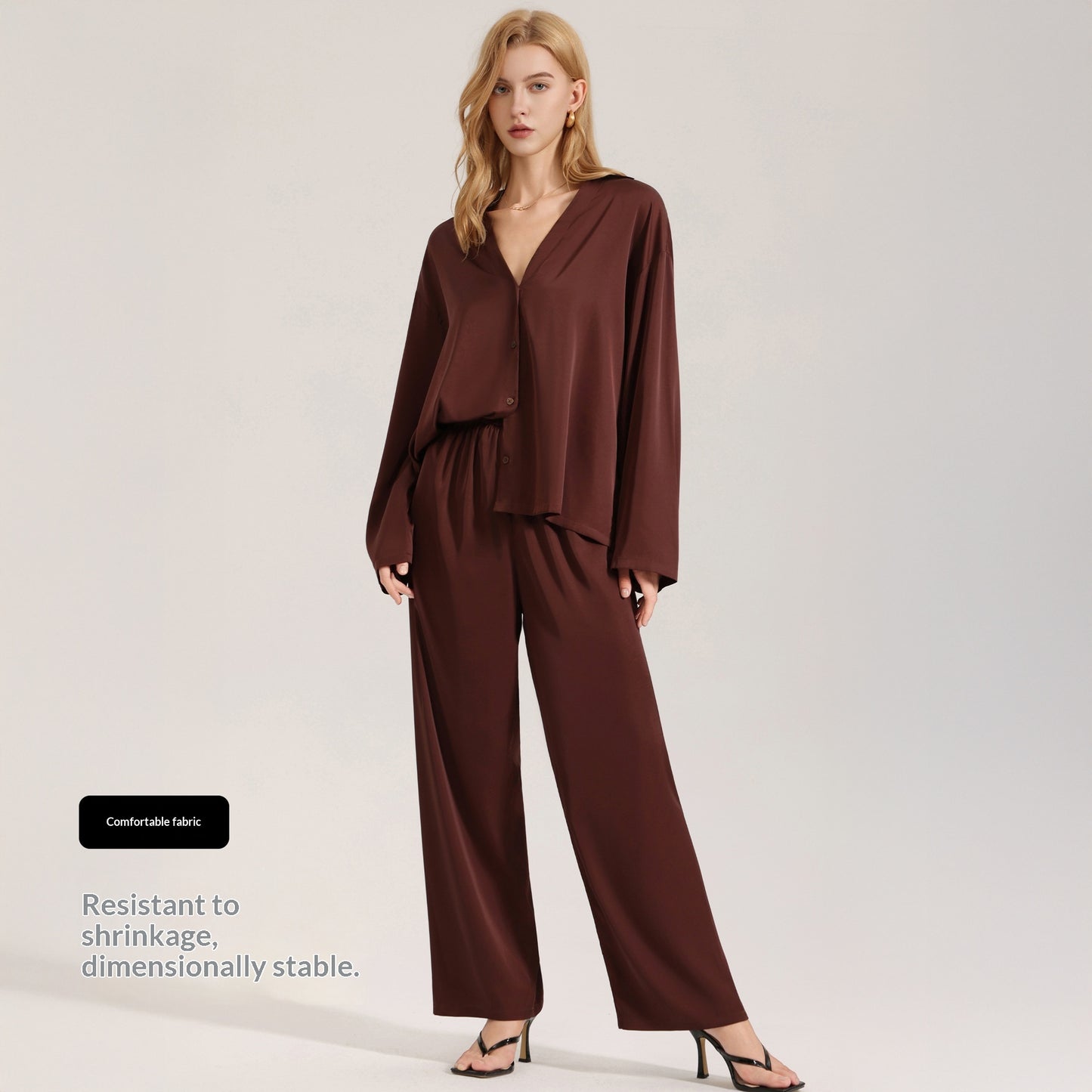 Womens Chiffon Pajamas Casual Long Sleeve Loungewear Set