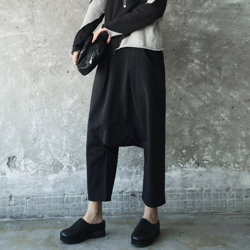 Thin Knitted Stitching Hanging Crotch Cropped Harem Pants
