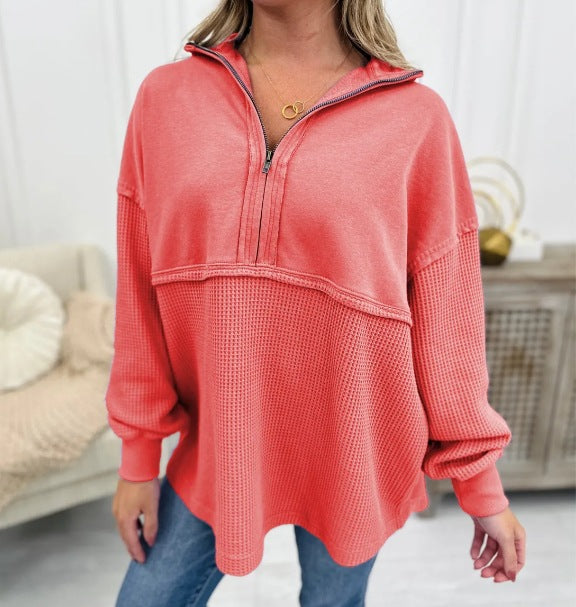 Dametøj Løs Lynlås Patchwork Sweater