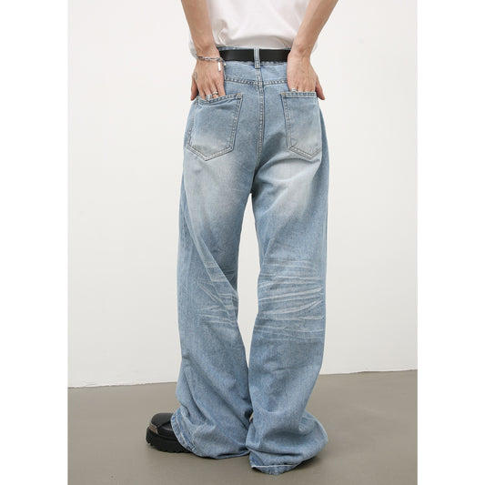 Men's American-style Creases Worn Looking Washed-out Straight Jeans