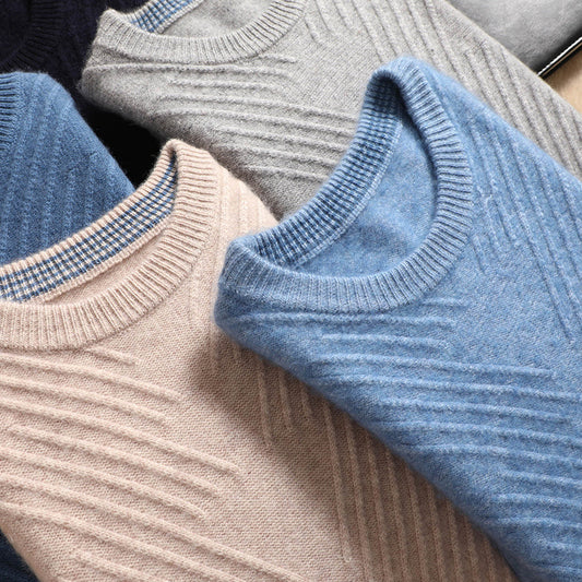 Cashmere Men's Round Neck Padded Sweater