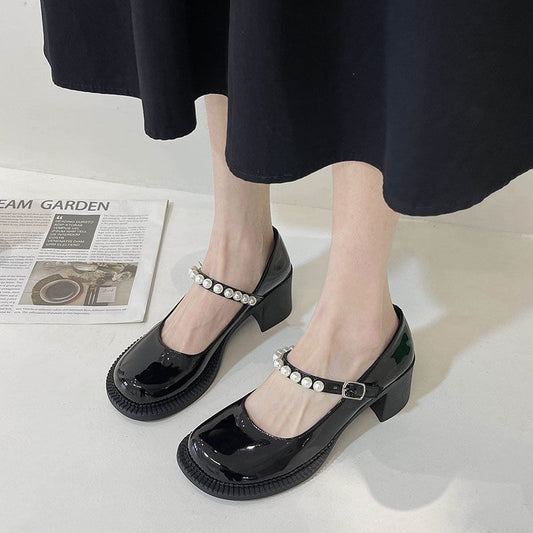 Thick Heel Vintage Mary Jane Shoes High Heel Japanese Style