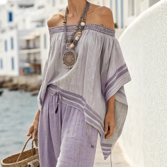 Resort-style Fashion Casual Top And Wide-leg Pants Set