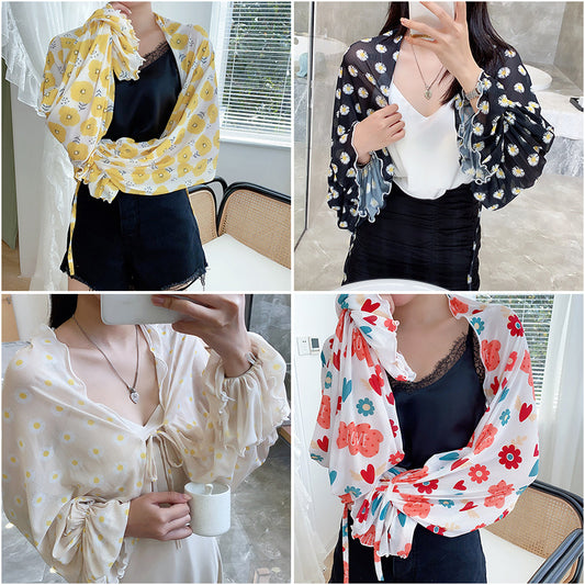 Sun Protection Clothing With Silk Scarf Women's Sun Protection Sleeves