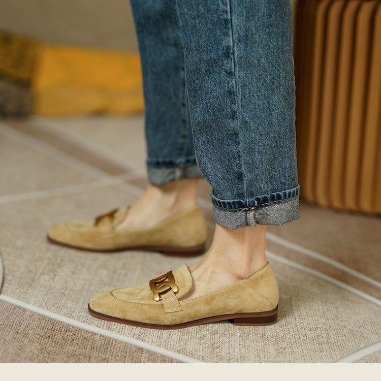 Flat Bottom Metal Fastener Shallow Mouth Pumps Women