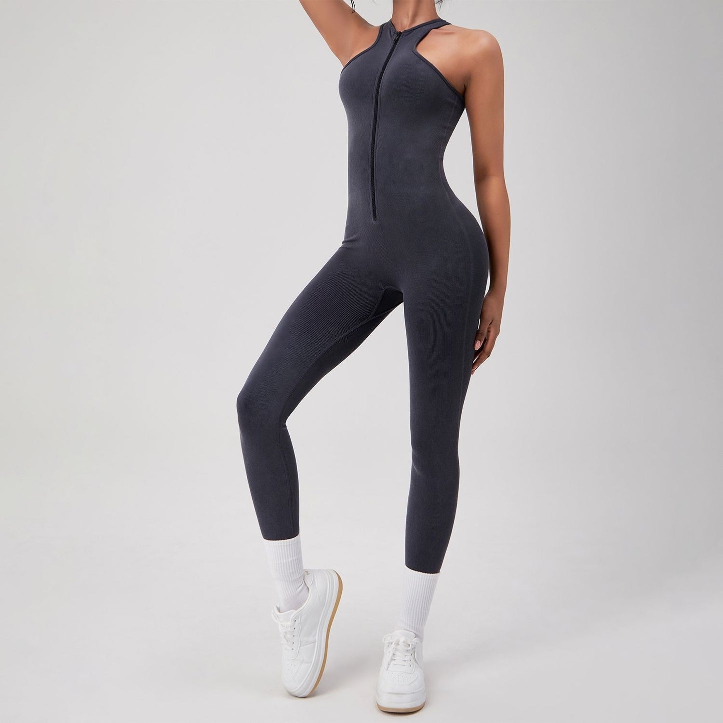 Nude Feel Zipper Quick-drying Wicking Beauty Back Yoga Jumpsuit