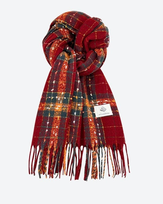 Autumn And Winter Warm Versatile Atmosphere Christmas Red Grid Scarf For Women