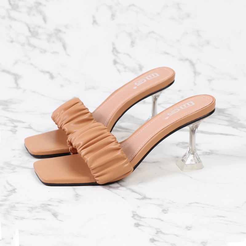 Women Wear Square-toed Open-toe Street High-heeled Slippers