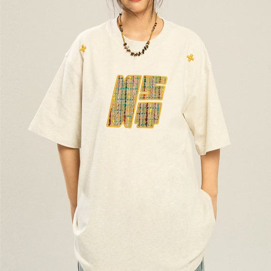 Retro Design Woven Embroidery Loose Short Sleeved T-shirt