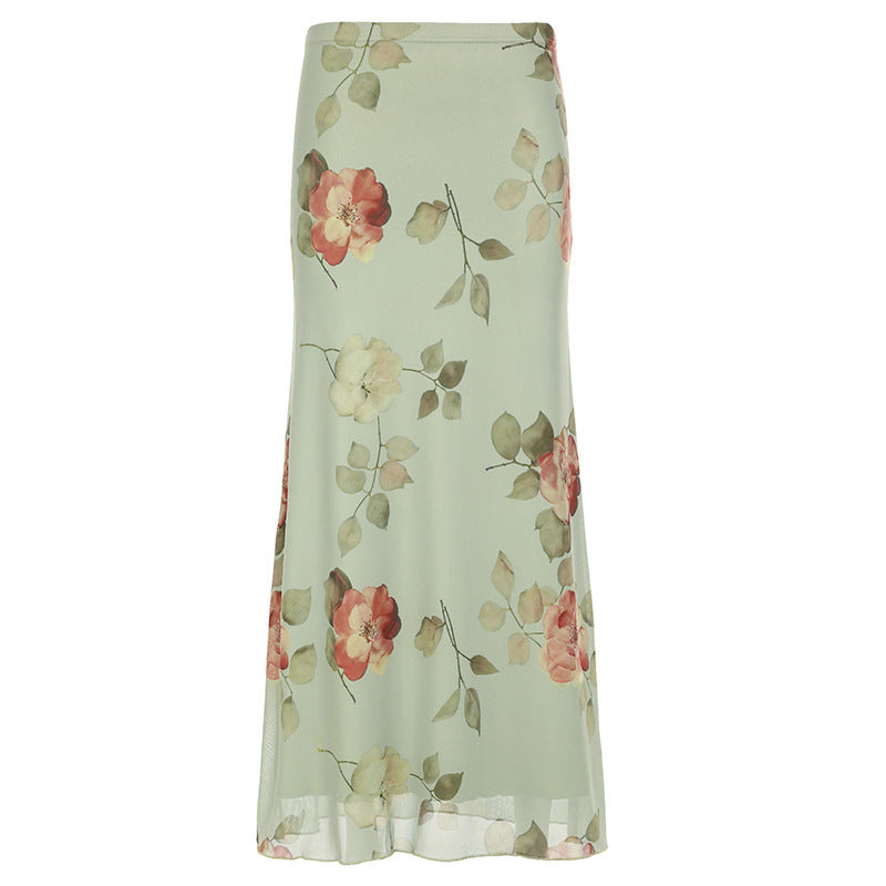 French Style Fresh And Chic Printed Slimming Bodycon Skirt