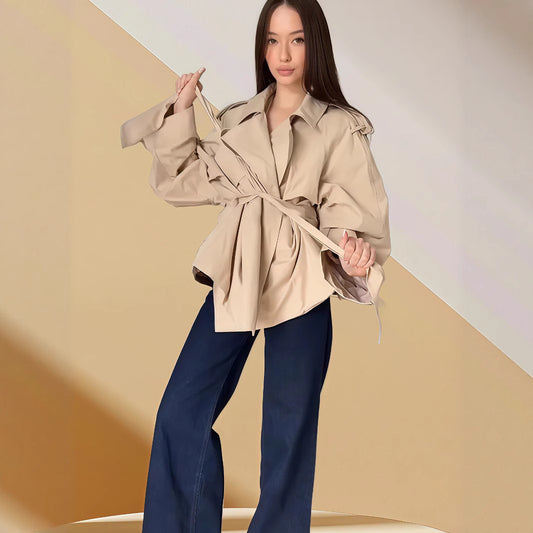 Short Coat Temperament Elegant Apricot Color Loose Large Lapel