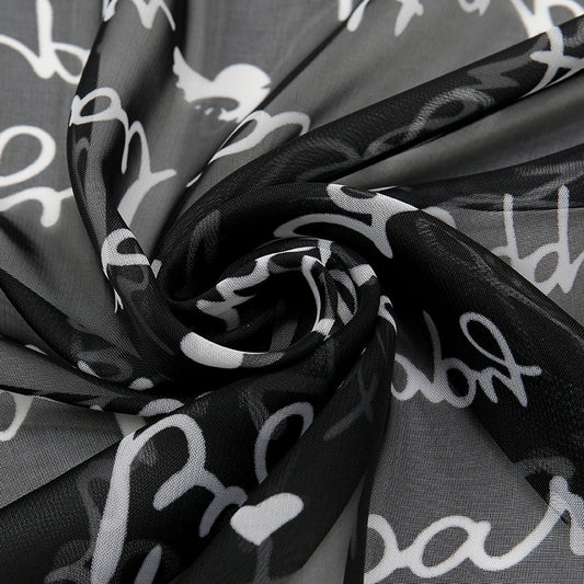 Letter Printing Small Silk Scarf Women's Chiffon