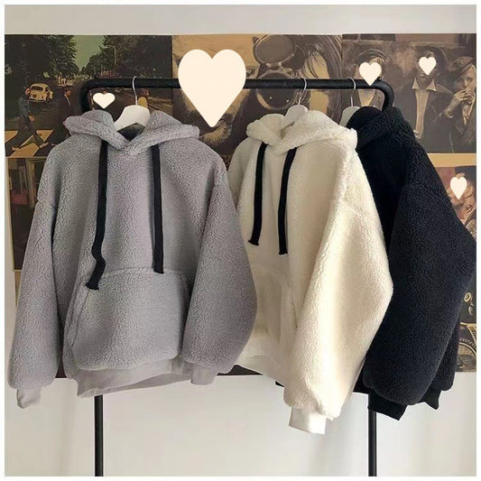 Lammeuld Sweatshirt Vinter Dame Fleeceforet Tyk Hætte