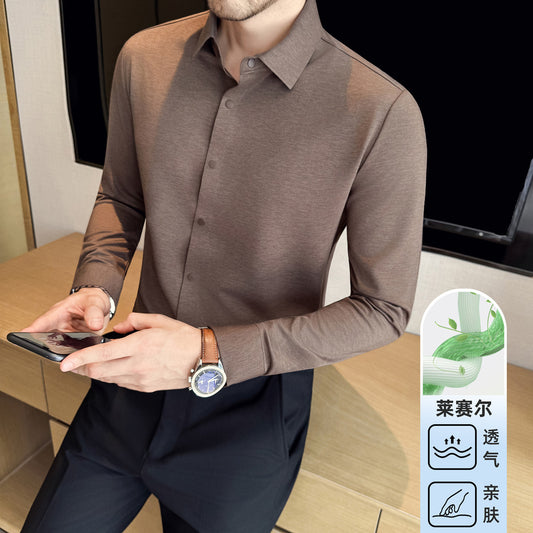 Thickened Mens Seamless Stretch Four-Button Shirt