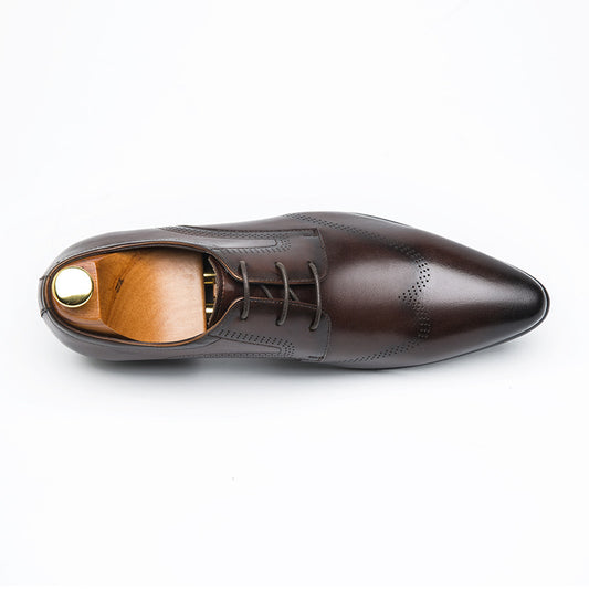 Formal Shoes Summer Pointed Brown Brooch Carved Male Wedding Shoes Lace-up Derby Shoes