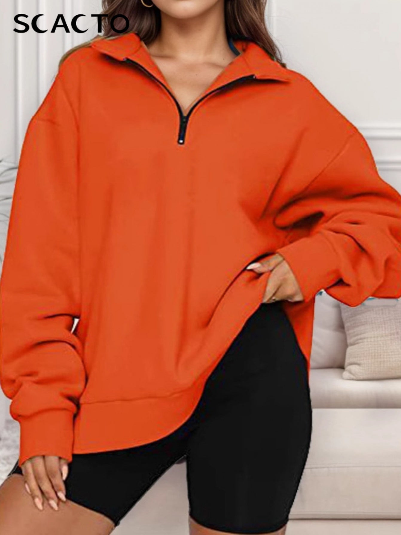 Casual Top Half Zipper Pullover Long Sleeved Sweatshirt