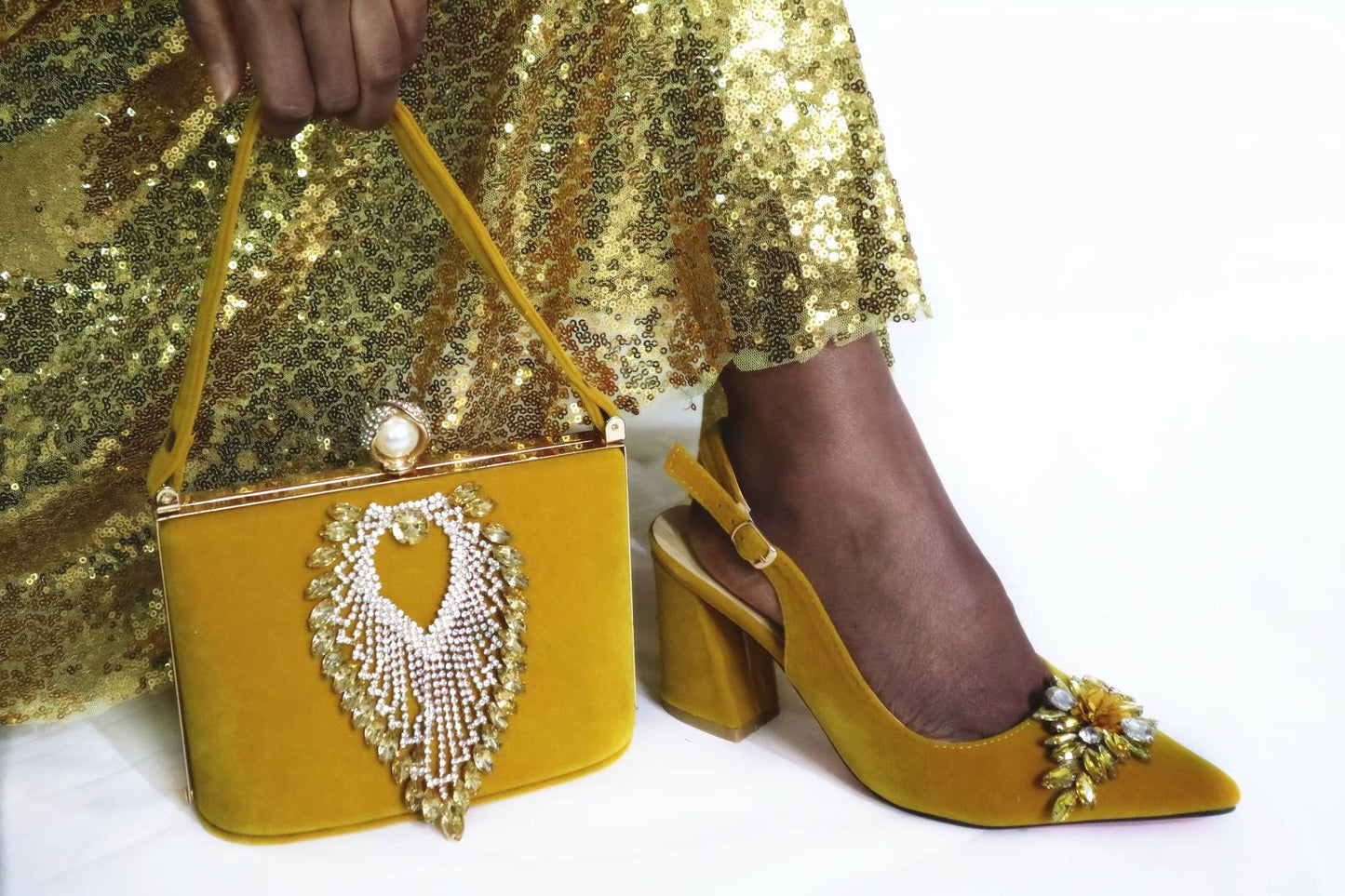 Stones Bag Matching Pointed Shoes For Wedding Party Matching