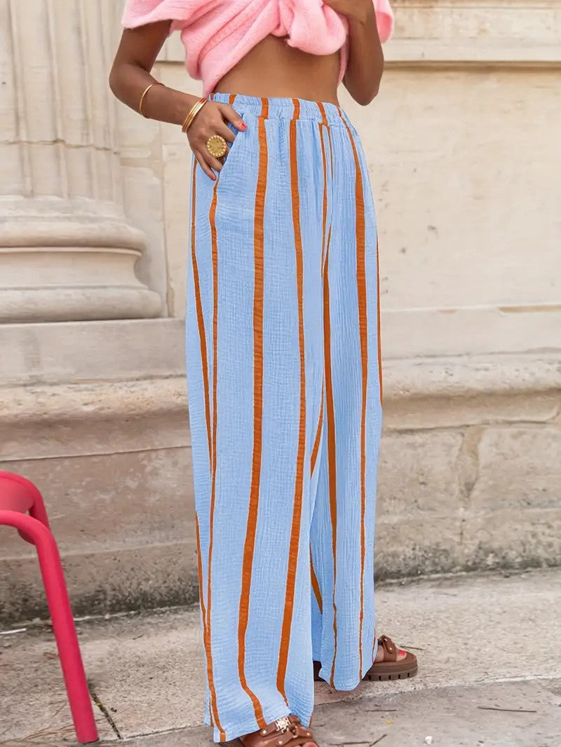 New Fashion Striped Print Loose Straight Trousers