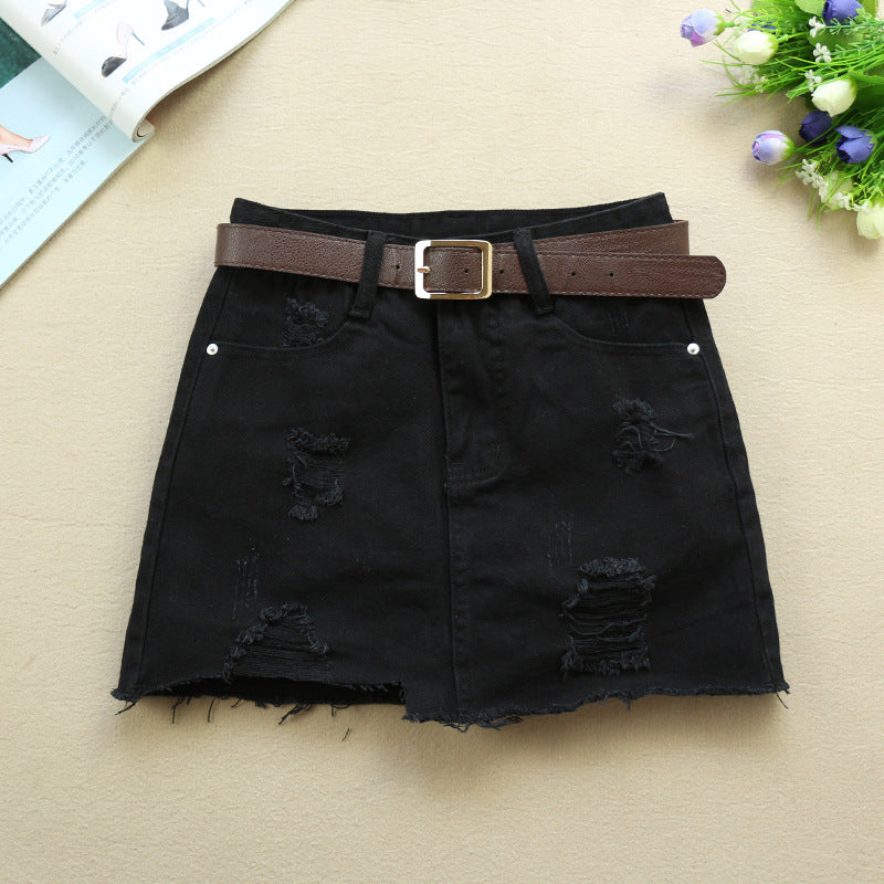 New Ripped White Denim Skirt Women's Spring And Summer