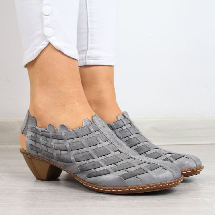 Cross-knit low-heel chunky heel colorblock sandals